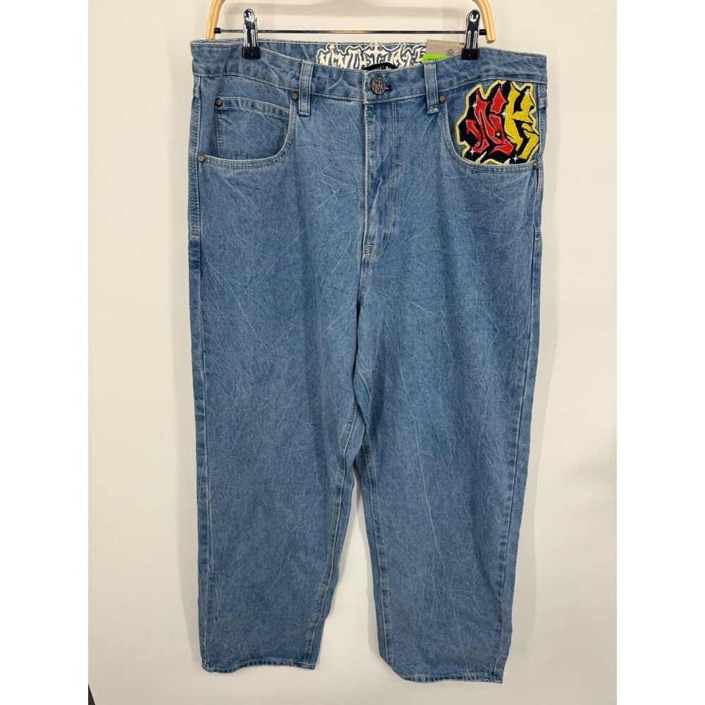 NWT Ambush Embr Dragon Jeans Men's 36 Medium Blue Zip Fly Button Summer Retro
